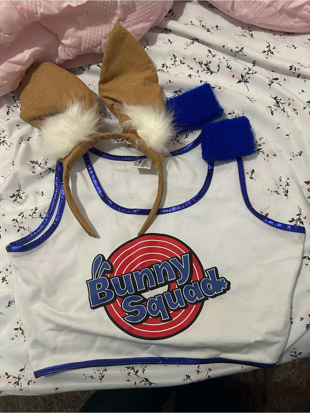 Bunny Squad Costume Top with Ear Headband - White & Blue
